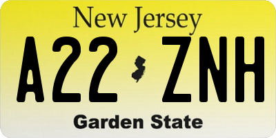 NJ license plate A22ZNH