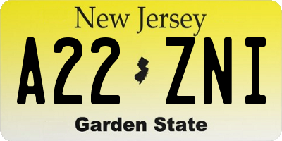NJ license plate A22ZNI