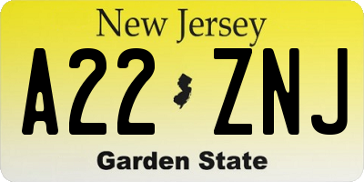 NJ license plate A22ZNJ