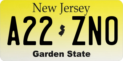 NJ license plate A22ZNO