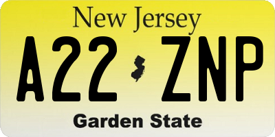 NJ license plate A22ZNP