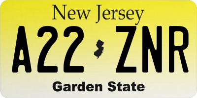 NJ license plate A22ZNR