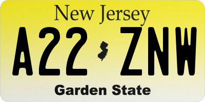 NJ license plate A22ZNW