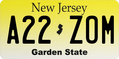 NJ license plate A22ZOM