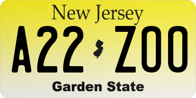 NJ license plate A22ZOO