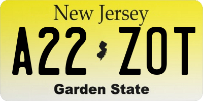 NJ license plate A22ZOT