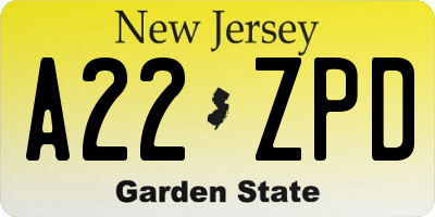 NJ license plate A22ZPD