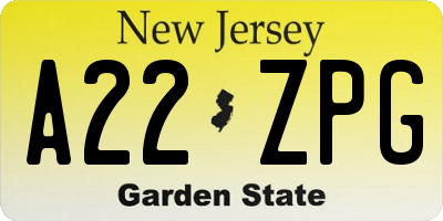 NJ license plate A22ZPG