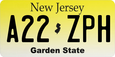NJ license plate A22ZPH