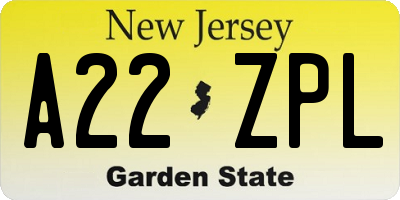 NJ license plate A22ZPL