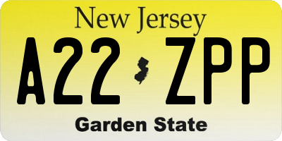 NJ license plate A22ZPP