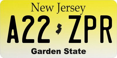 NJ license plate A22ZPR