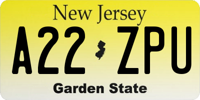 NJ license plate A22ZPU
