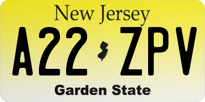 NJ license plate A22ZPV