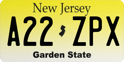 NJ license plate A22ZPX