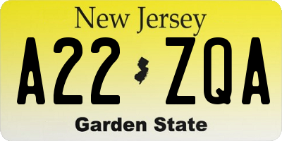 NJ license plate A22ZQA