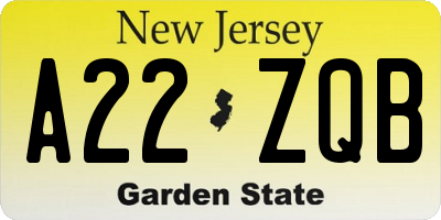 NJ license plate A22ZQB