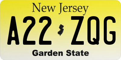 NJ license plate A22ZQG