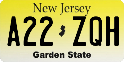 NJ license plate A22ZQH