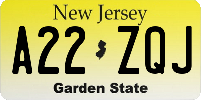 NJ license plate A22ZQJ
