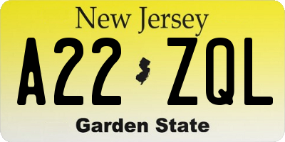 NJ license plate A22ZQL