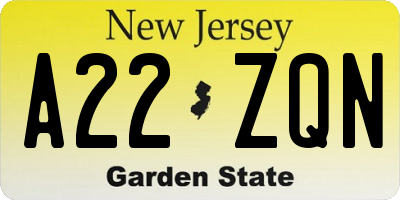 NJ license plate A22ZQN