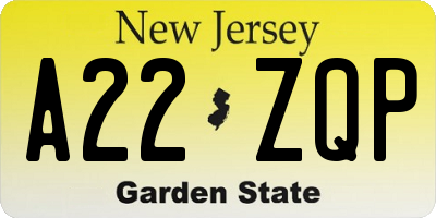 NJ license plate A22ZQP