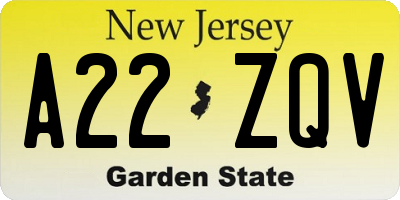 NJ license plate A22ZQV