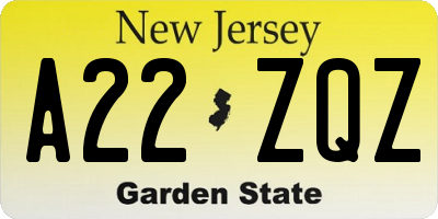 NJ license plate A22ZQZ