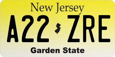 NJ license plate A22ZRE