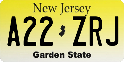 NJ license plate A22ZRJ