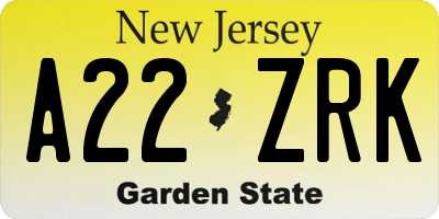 NJ license plate A22ZRK