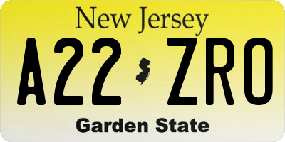 NJ license plate A22ZRO