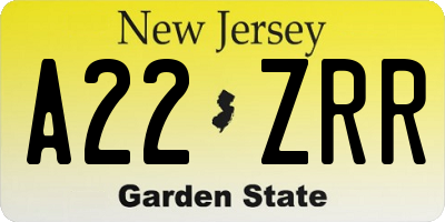 NJ license plate A22ZRR
