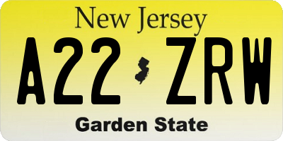 NJ license plate A22ZRW