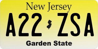 NJ license plate A22ZSA
