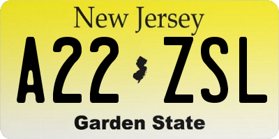 NJ license plate A22ZSL