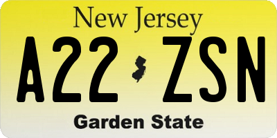 NJ license plate A22ZSN