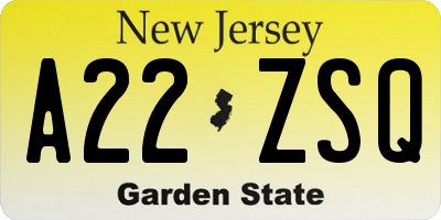 NJ license plate A22ZSQ