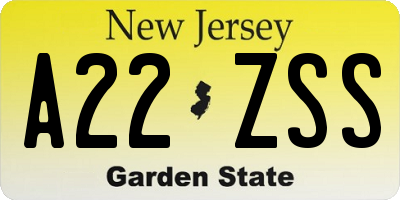 NJ license plate A22ZSS