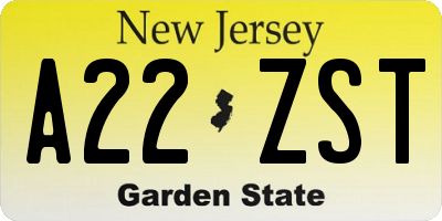 NJ license plate A22ZST