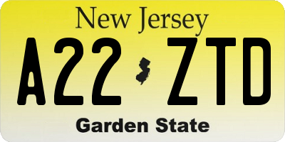 NJ license plate A22ZTD