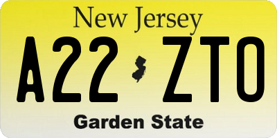 NJ license plate A22ZTO