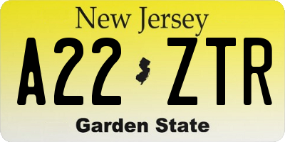 NJ license plate A22ZTR