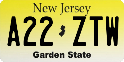 NJ license plate A22ZTW