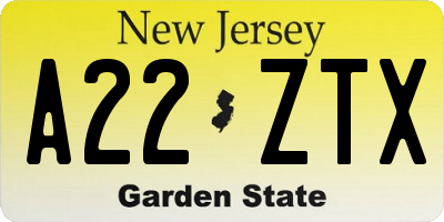 NJ license plate A22ZTX