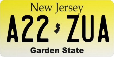 NJ license plate A22ZUA