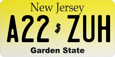 NJ license plate A22ZUH