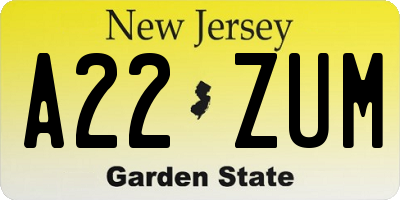 NJ license plate A22ZUM
