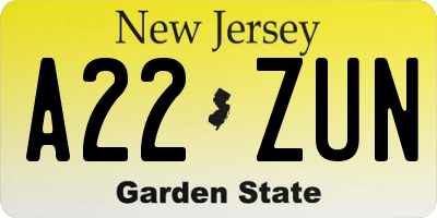 NJ license plate A22ZUN